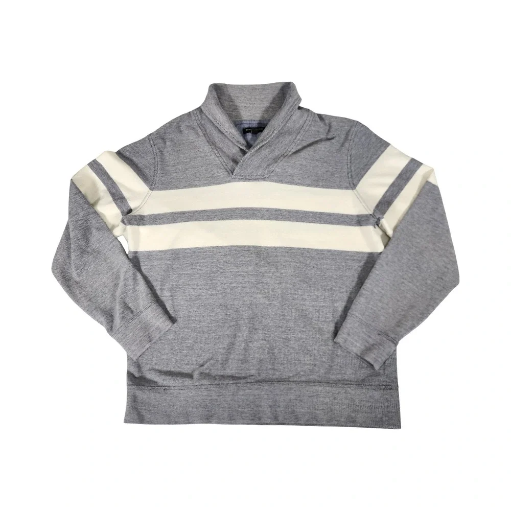Banana Republic‎ Mens Heathered Gray Shawl Collar Stripe Pullover Sweatshirt L